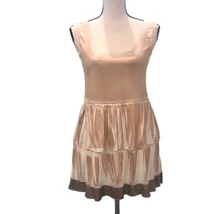ICEBERG METALLIC BRONZE COATED SILK CREAM COLORED TIERED SLEEVELESS TUNIC